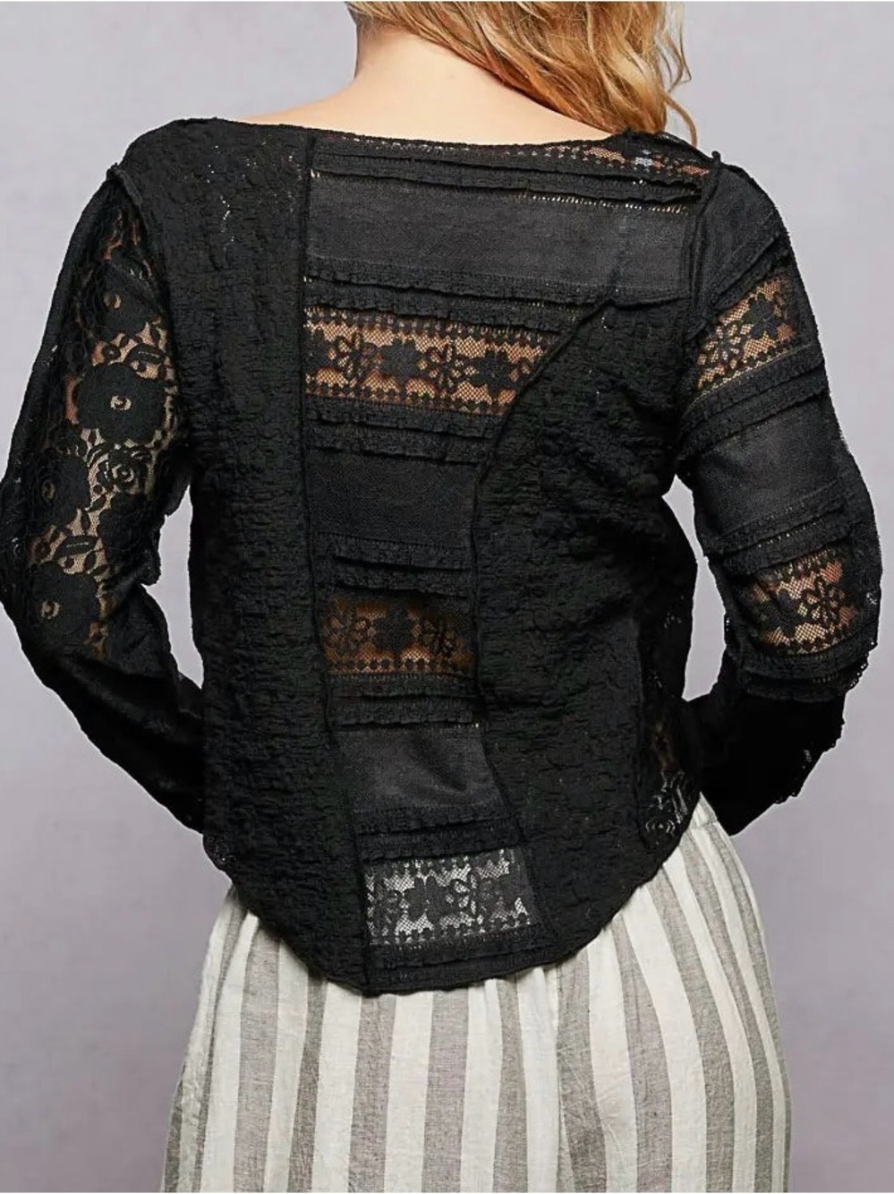 NWOT - POL - Black Lace Panel Long-Sleeve Women's Top - Picture 2 of 3